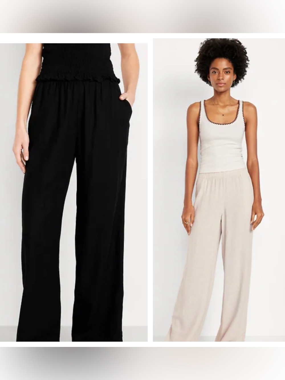 Wide-Leg Linen Pants (2pair) - Black & LinenBeige